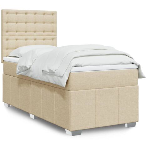 Cama box spring con colchón tela color crema 100x200 cm