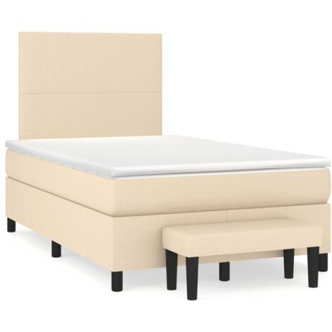 Cama box spring con colchón tela color crema 120x190 cm