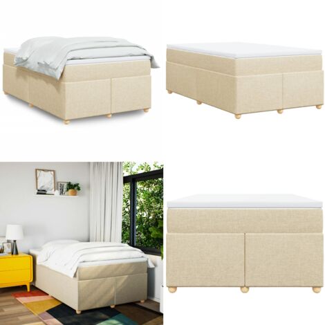 Cama box spring con colchón tela color crema 120x190 cm - Colchón de muelles - Cama de muelles ensacados