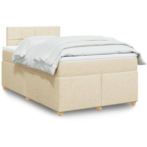 Cama box spring con colchón tela color crema 120x200 cm