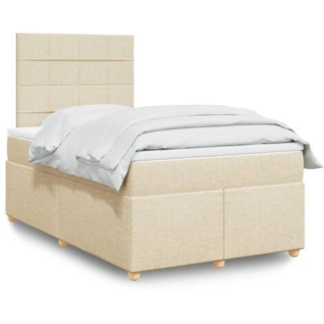 Cama box spring con colchón tela color crema 120x200 cm