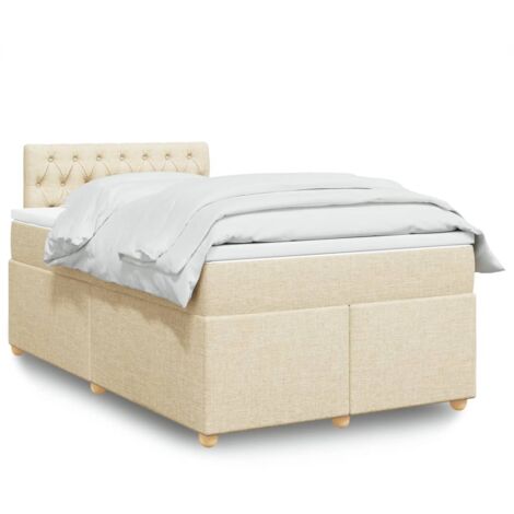 Cama box spring con colchón tela color crema 120x200 cm
