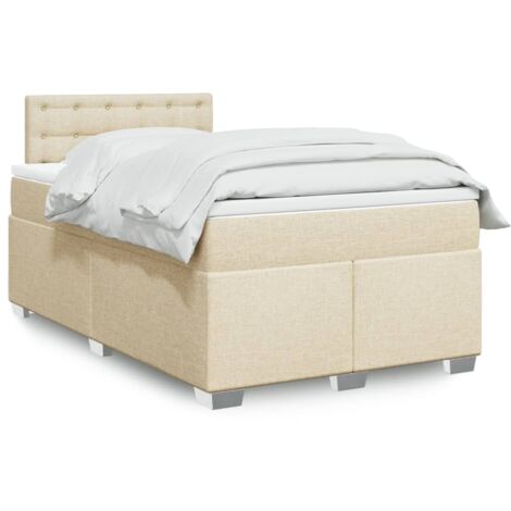 Cama box spring con colchón tela color crema 120x200 cm