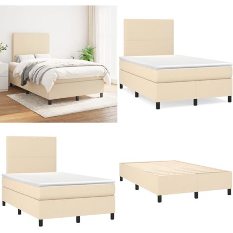 Cama box spring con colchón tela color crema 120x200 cm - Colchón de muelles - Cama de muelles
