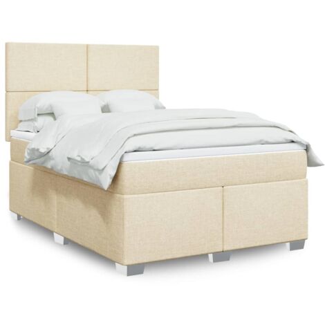 Cama box spring con colchón tela color crema 140x200 cm