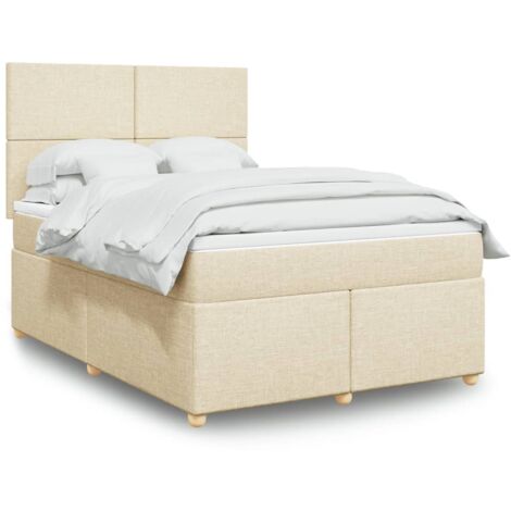 Cama box spring con colchón tela color crema 140x200 cm