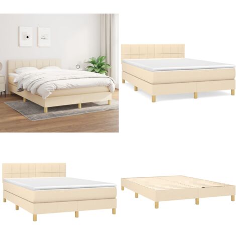 Cama box spring con colchón tela color crema 140x200 cm - Colchón de muelles - Cama de muelles