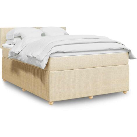 Cama box spring con colchón tela color crema 160x200 cm