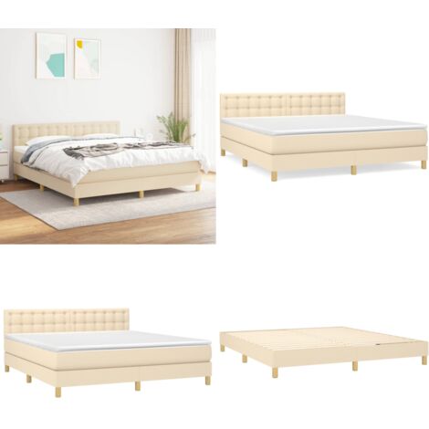 Cama box spring con colchón tela color crema 160x200 cm - Colchón de muelles - Cama de muelles