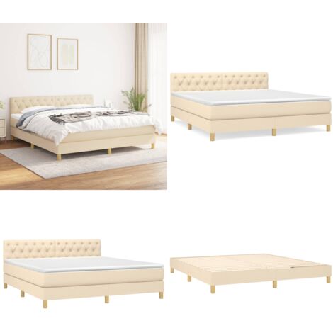 Cama box spring con colchón tela color crema 160x200 cm - Colchón de muelles - Cama de muelles