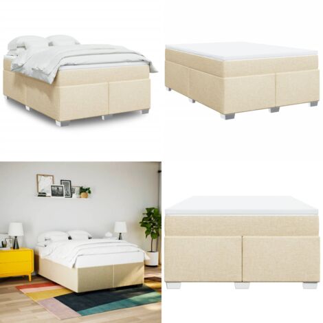 Cama box spring con colchón tela color crema 160x200 cm - Colchón de muelles - Cama de muelles ensacados