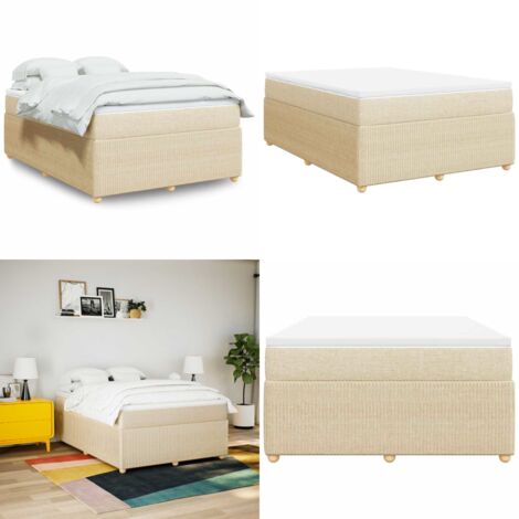 Cama box spring con colchón tela color crema 160x200 cm - Colchón de muelles - Cama de muelles ensacados