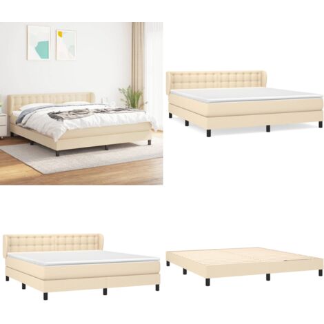 Cama box spring con colchón tela color crema 160x200 cm - Colchón de muelles ensacados - Cama box spring