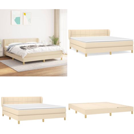 Cama box spring con colchón tela color crema 160x200 cm - Colchón de muelles ensacados - Cama box spring