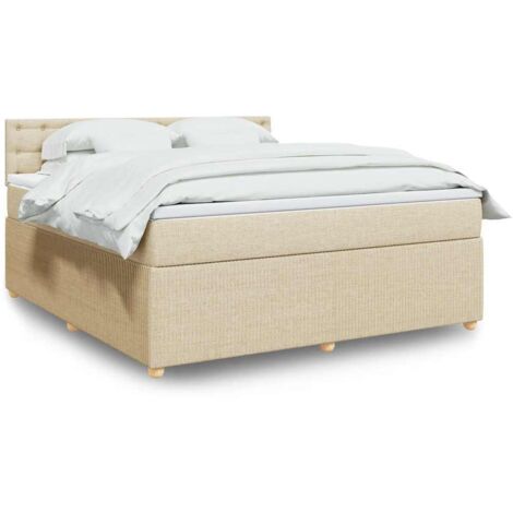 Cama box spring con colchón tela color crema 180x200 cm