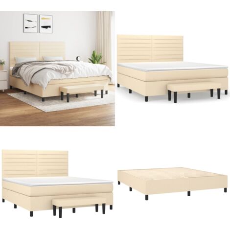 Cama box spring con colchón tela color crema 180x200 cm - Colchón de muelles - Cama de muelles