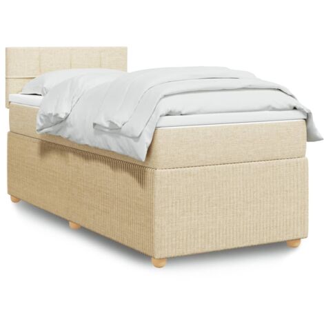 Cama box spring con colchón tela color crema 80x200 cm