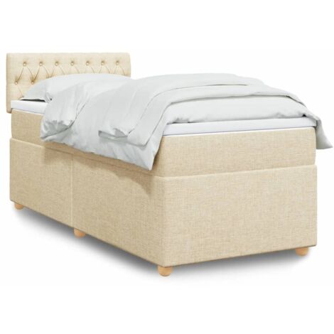 Cama box spring con colchón tela color crema 80x200 cm