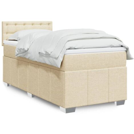 Cama box spring con colchón tela color crema 80x200 cm