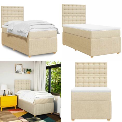 Cama box spring con colchón tela color crema 80x200 cm - Colchón de muelles - Cama con cabecero