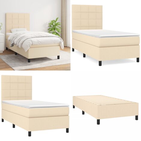 Cama box spring con colchón tela color crema 80x200 cm - Colchón de muelles - Cama de muelles