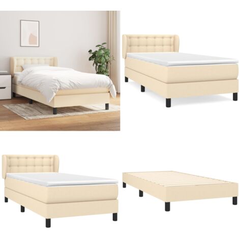 Cama box spring con colchón tela color crema 80x200 cm - Colchón de muelles - Cama de muelles