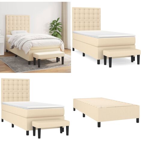 Cama box spring con colchón tela color crema 80x200 cm - Colchón de muelles - Cama de muelles