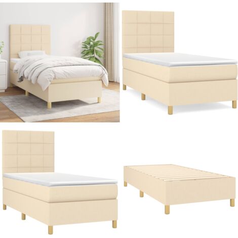 Cama box spring con colchón tela color crema 80x200 cm - Colchón de muelles - Cama de muelles