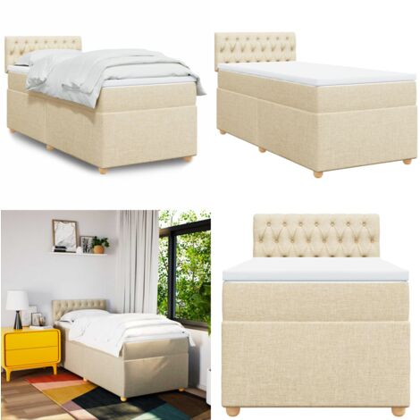 Cama box spring con colchón tela color crema 80x200 cm - Colchón de muelles - Cama de muelles ensacados