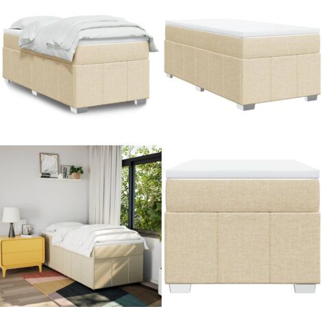 Cama box spring con colchón tela color crema 80x200 cm - Colchón de muelles - Cama de muelles ensacados
