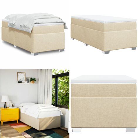 Cama box spring con colchón tela color crema 80x200 cm - Colchón de muelles ensacados - Cama de muelles