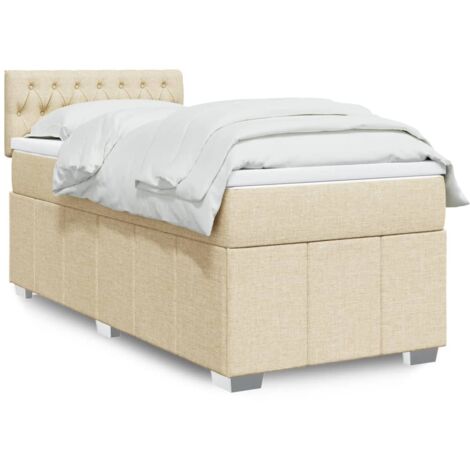 Cama box spring con colchón tela color crema 90x190 cm