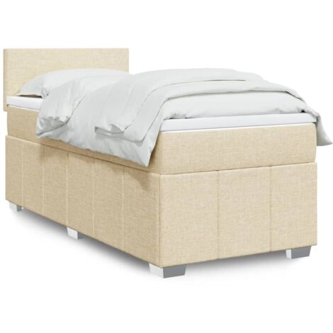 Cama box spring con colchón tela color crema 90x190 cm