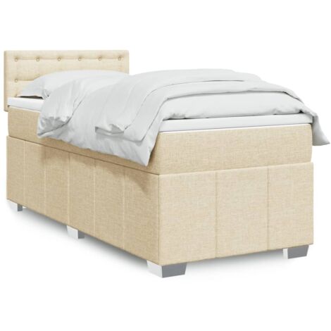 Cama box spring con colchón tela color crema 90x190 cm