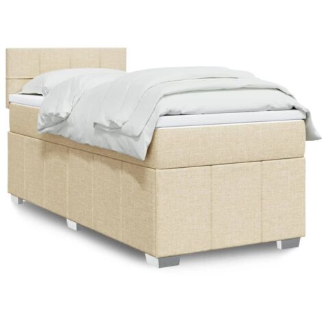 Cama box spring con colchón tela color crema 90x190 cm