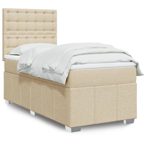 Cama box spring con colchón tela color crema 90x190 cm