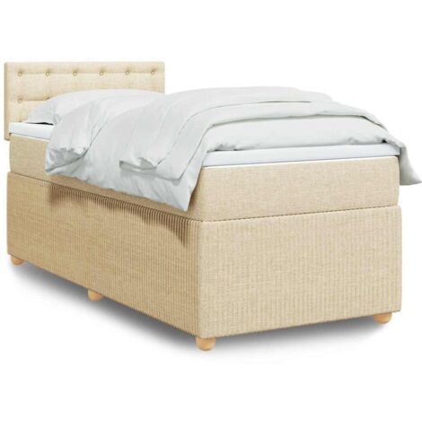Cama box spring con colchón tela color crema 90x190 cm
