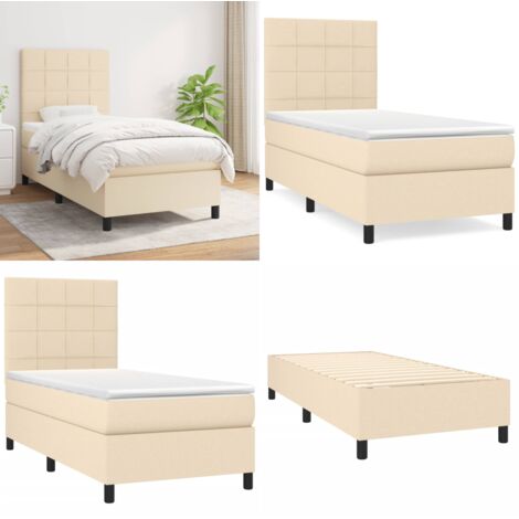 Cama box spring con colchón tela color crema 90x190 cm - Colchón de muelles - Cama de muelles