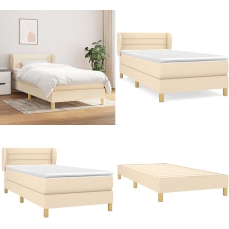 Cama box spring con colchón tela color crema 90x190 cm - Colchón de muelles - Cama de muelles