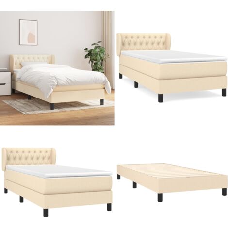 Cama box spring con colchón tela color crema 90x190 cm - Colchón de muelles - Cama de muelles
