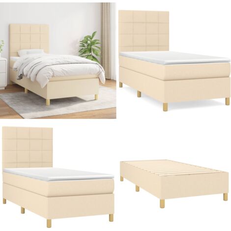 Cama box spring con colchón tela color crema 90x190 cm - Colchón de muelles - Cama de muelles