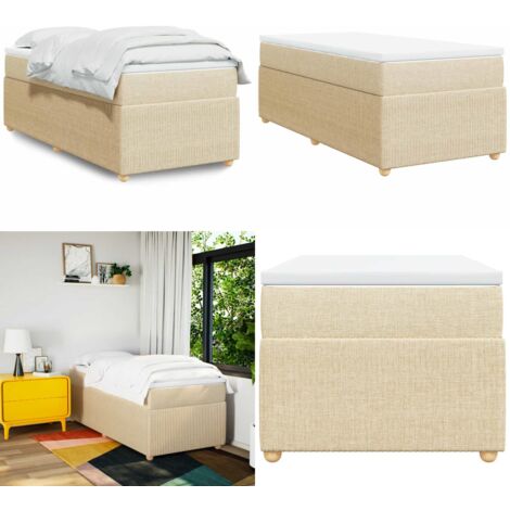 Cama box spring con colchón tela color crema 90x190 cm - Colchón de muelles - Cama de muelles ensacados