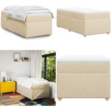 Cama box spring con colchón tela color crema 90x190 cm - Colchón de muelles - Cama de muelles ensacados