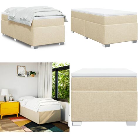 Cama box spring con colchón tela color crema 90x190 cm - Colchón de muelles ensacados - Cama de muelles