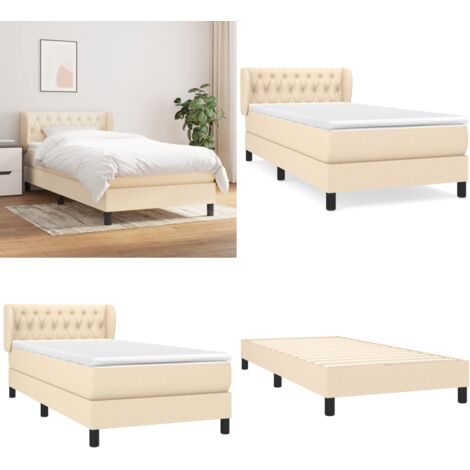 Cama box spring con colchón tela color crema 90x200 cm - Colchón de muelles - Cama de muelles