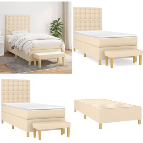 Cama box spring con colchón tela color crema 90x200 cm - Colchón de muelles - Cama de muelles
