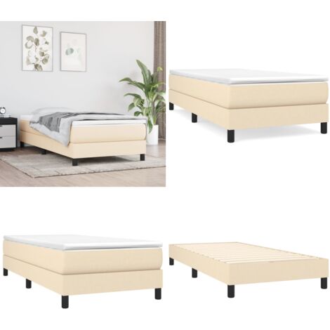 Cama box spring con colchón tela color crema 90x200 cm - Colchón de muelles - Cama de muelles