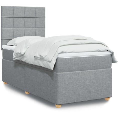 Cama box spring con colchón tela gris claro 100x200 cm