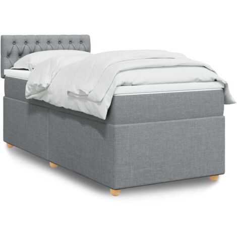 Cama box spring con colchón tela gris claro 100x200 cm