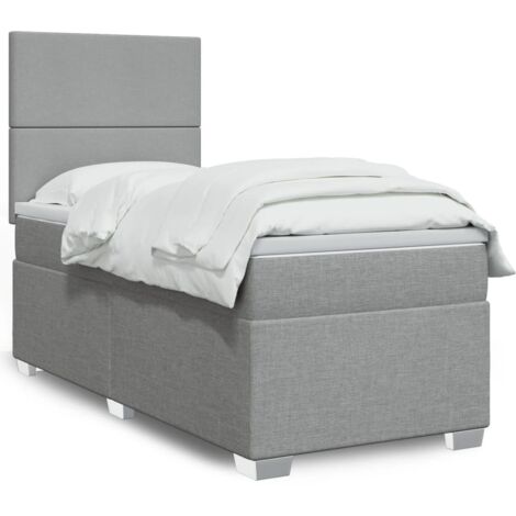Cama box spring con colchón tela gris claro 100x200 cm
